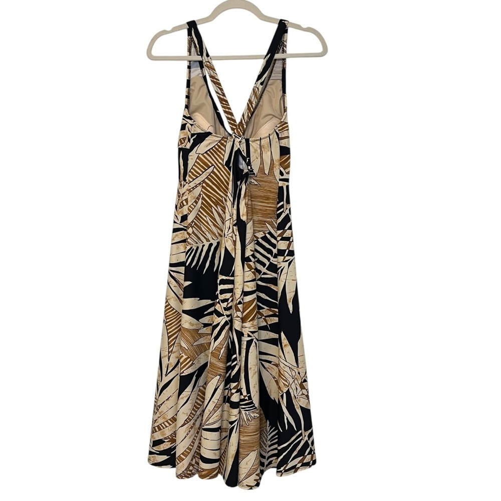 Carol Wior Twist Front Swim Dress Black Tan Botanical Print Size Large Tropical - Picture 3 of 6